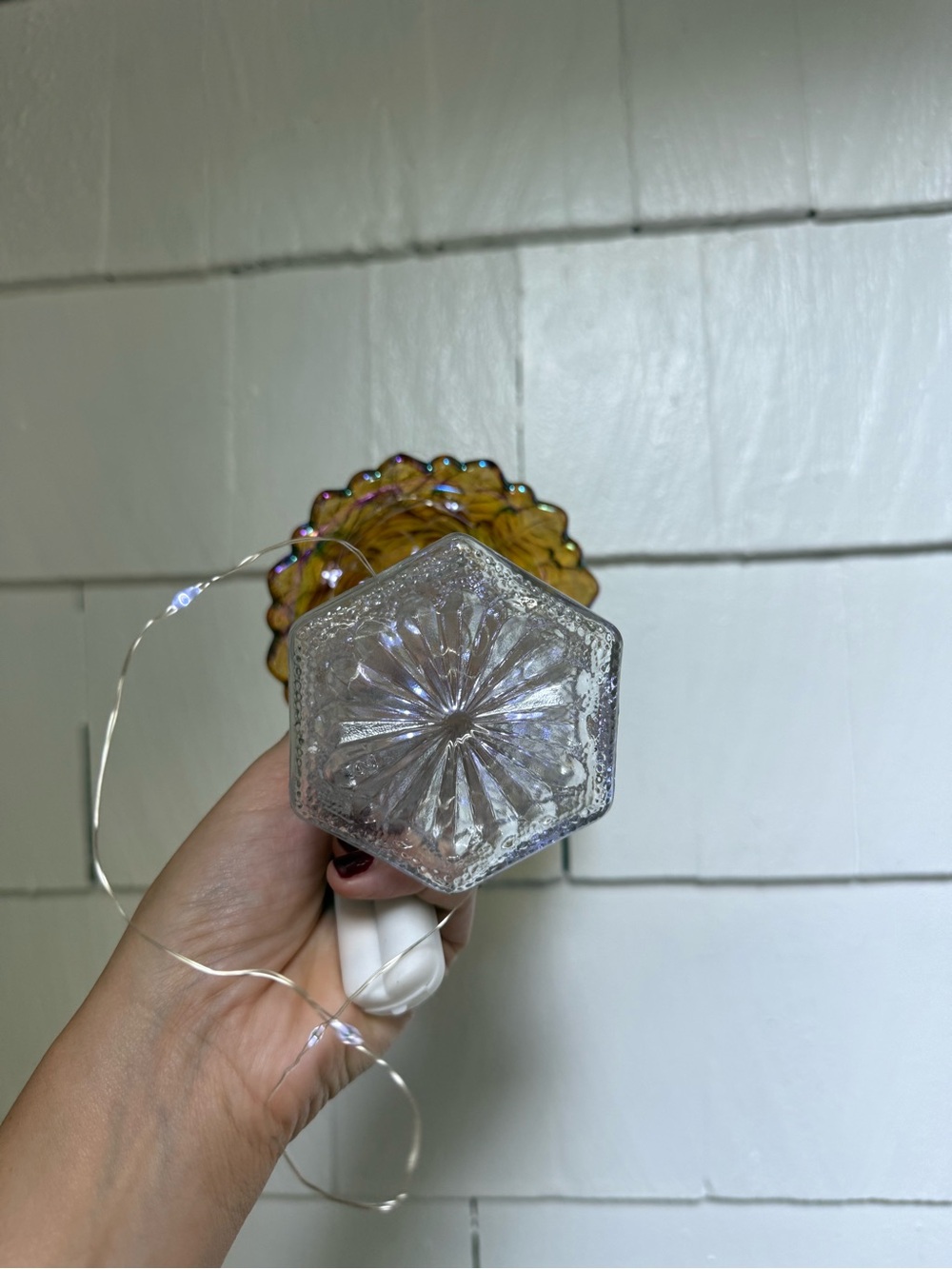 Marigold carnival glass shade mushroom fairy light - Picture 3 of 7